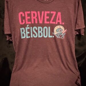 108 Stitches Carolina Mudcats Maroon Baseball T-Shirt Cerveza Bristol  Large